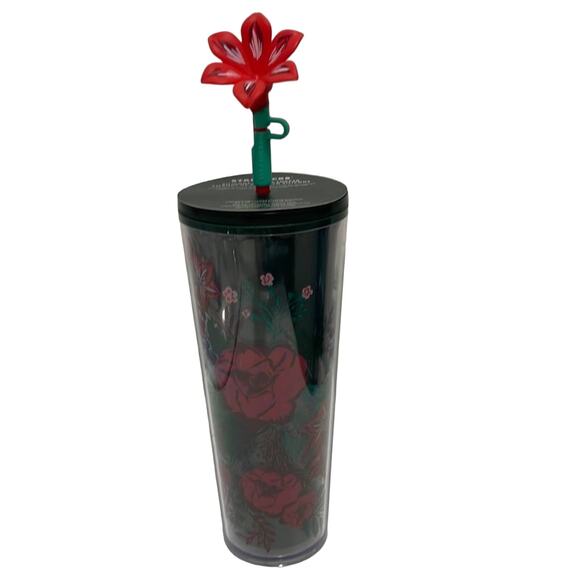 Starbucks 2022 Holiday Woodland Berry Flower Straw Topper Venti Tumbler 24oz New - Picture 1 of 4